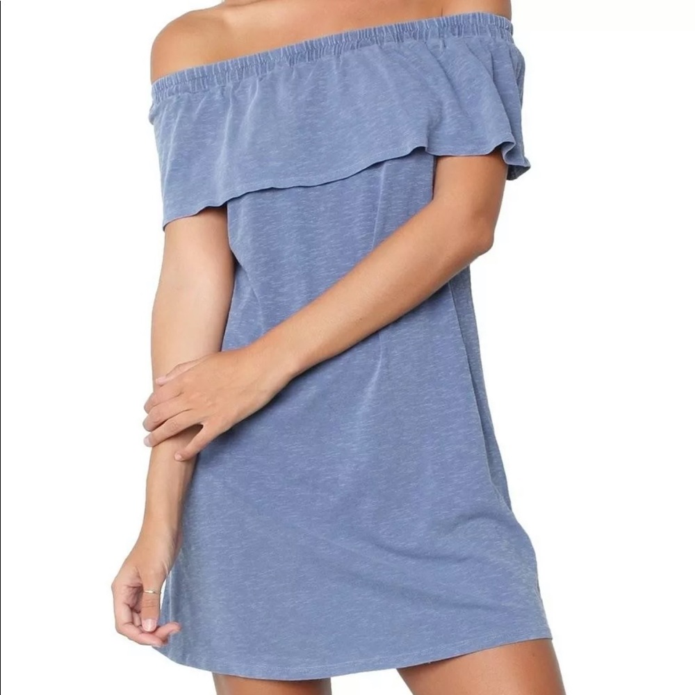 Sundry off the shoulder dress ruffle blue sz 2 M